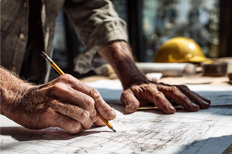 Builder reviewing residential construction plans